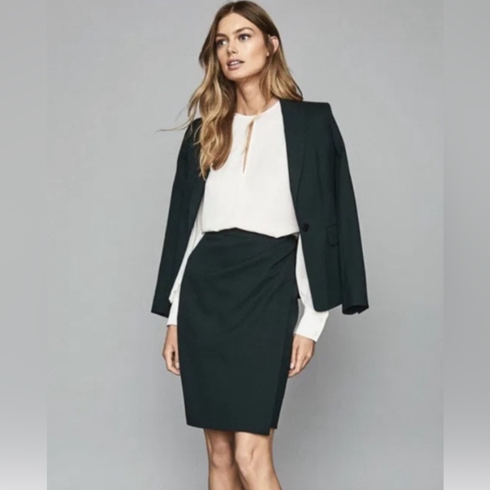 Reiss Bottle Green Tailored Skirt Faux Wrap